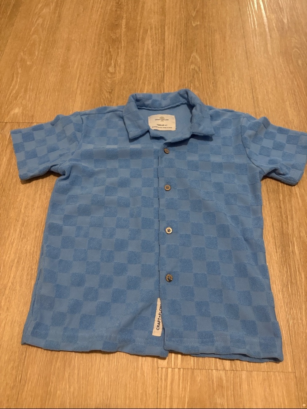 Craft + Flow Boys' Light Blue Checker Short-Sleeve Button-Down Shirt